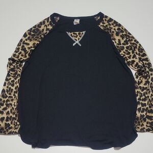 Sew In Love Black Top with Animal Print Sleeves